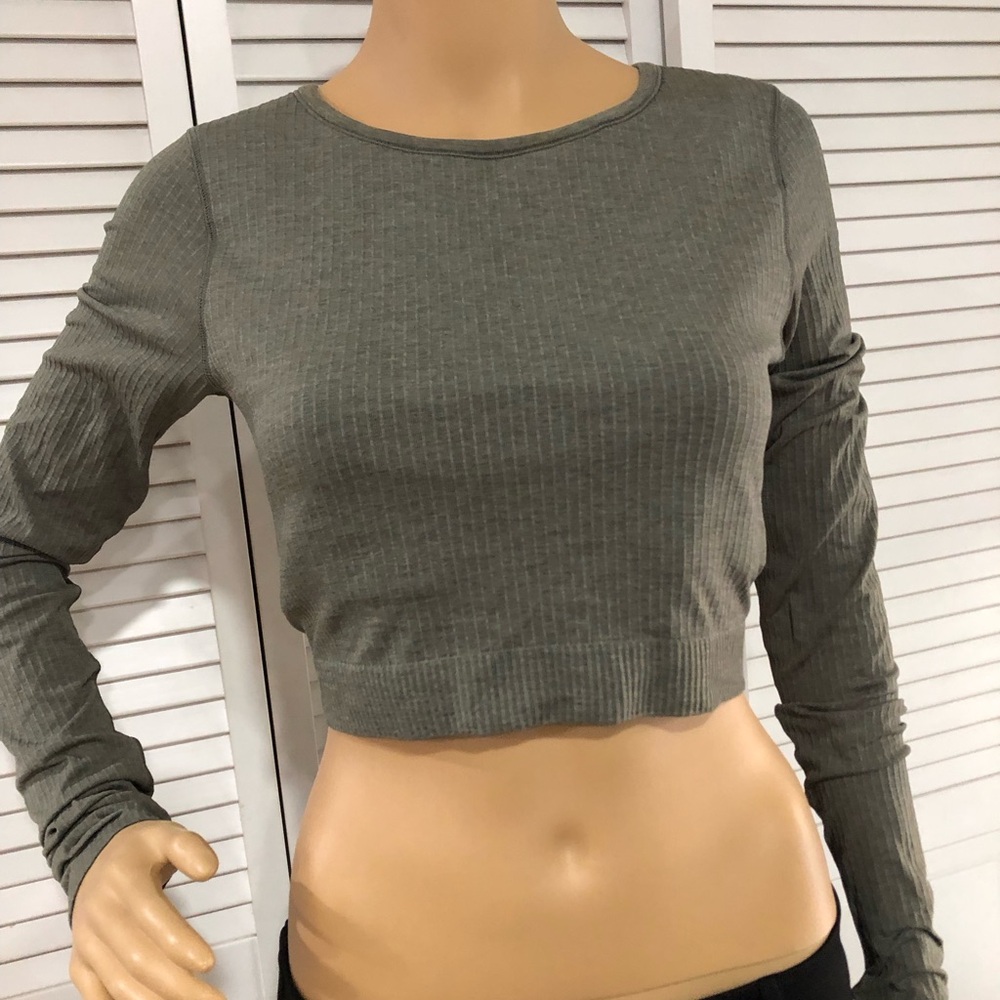 lululemon athletica Olive Ribbed Long-Sleeve Crop Top